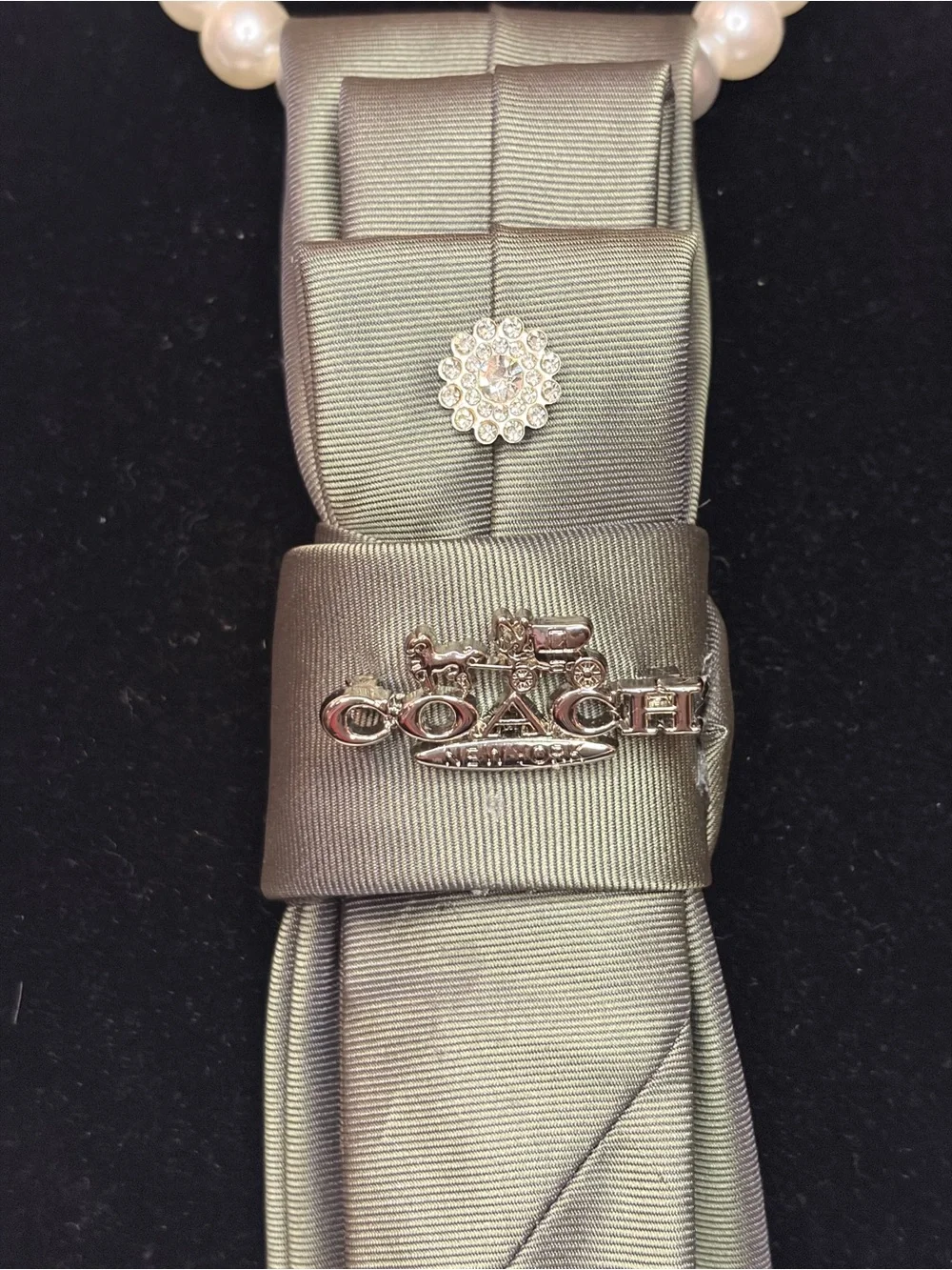 Express Olive Green Satin Tie with Rhinestone Accents